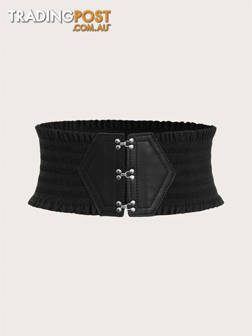 Afterpay Zippay Black / 92cmCandy Color Ruffles Wide Belt Triple Buckle Elegant Elastic Waistband Decorative Dress Girdle For Women