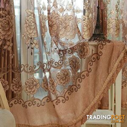  Brown Tulle / Custom made / 1 Tab TopGrey Luxury Jacquard Tulle Sheer Window Curtains for Living Room the Bedroom Embroidered Shade Voile Drapes Panel