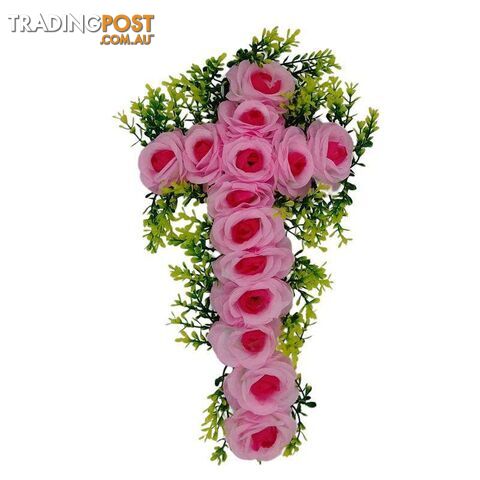 Gravesite Artificial Floral Cross Light Pink & Dark Pink 44 x 30cm - 800336
