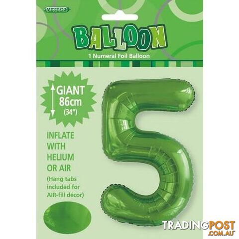 Lime Green 5 Numeral Foil Balloon 86cm (34) - 9311965506157