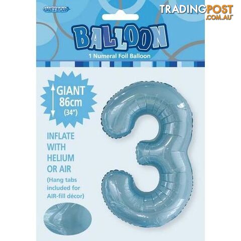 Powder Blue 3 Numeral Foil Balloon 86cm (34) - 9311965506638