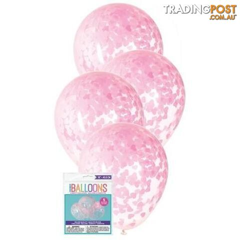 5 x 40.6cm (16) Clear Balloons Prefilled With Lovely Pink Heart Shaped Confetti - 011179733750