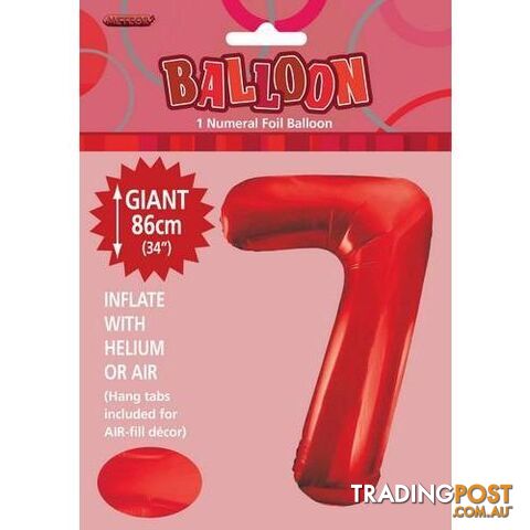 Red 7 Numeral Foil Balloon 86cm (34) - 9311965506072