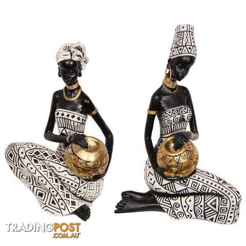 Sitting African Lady Holding Bowl 19cm Assorted Designs - 9319844630535