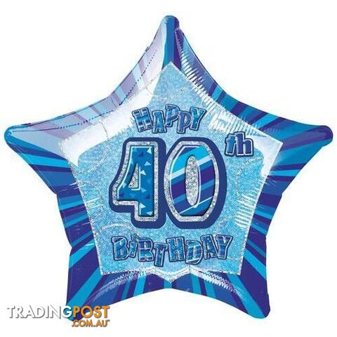 Glitz Blue 40th Birthday Star 50cm (20) Foil Balloon Packaged - 011179551316