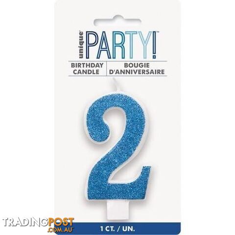 Numeral Candle 2 - Glitter Blue - 011179842629