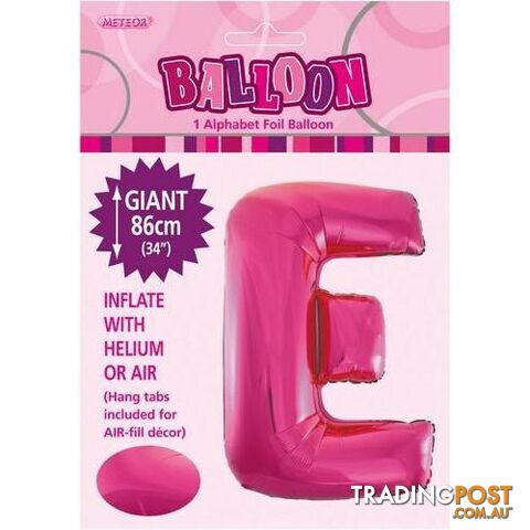 Hot Pink E Alphabet Foil Balloon 86cm (34) - 9311965431343