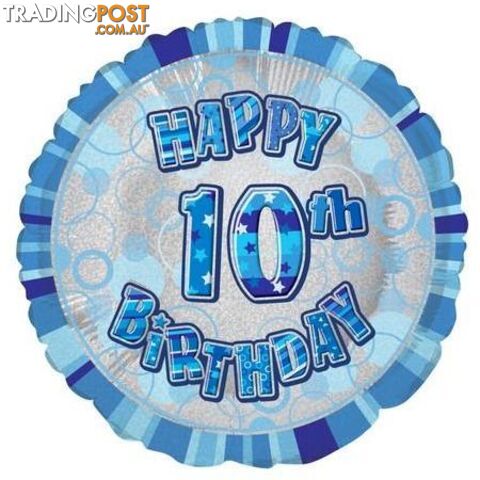 Glitz Blue 10th Birthday Round 45cm (18) Foil Balloon Packaged - 011179556540