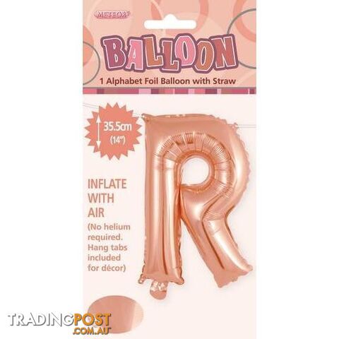 Rose Gold R Alphabet Foil Balloon 35cm (14) - 9311965447672