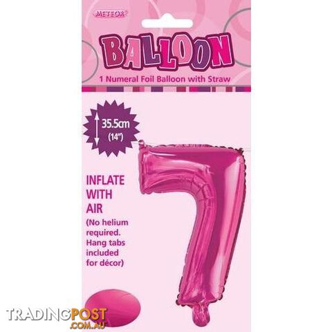 Hot Pink 7 Numeral Foil Balloon 35cm (14) - 9311965429074