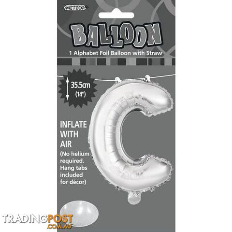 Silver C Alphabet Foil Balloon 35cm (14) - 9311965446828