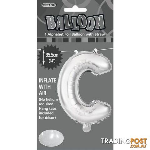 Silver C Alphabet Foil Balloon 35cm (14) - 9311965446828