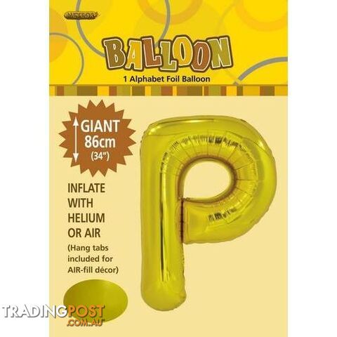 Gold P Alphabet Foil Balloon 86cm (34) - 9311965431756