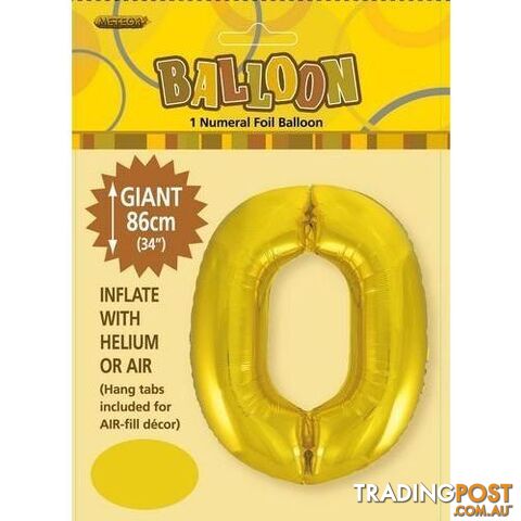 Gold 0 Numeral Foil Balloon 86cm (34) - 9311965483106