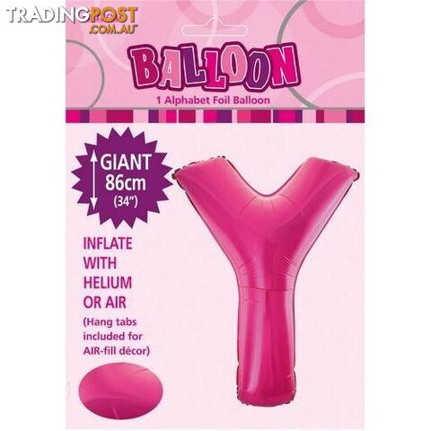 Hot Pink Y Alphabet Foil Balloon 86cm (34) - 9311965431541