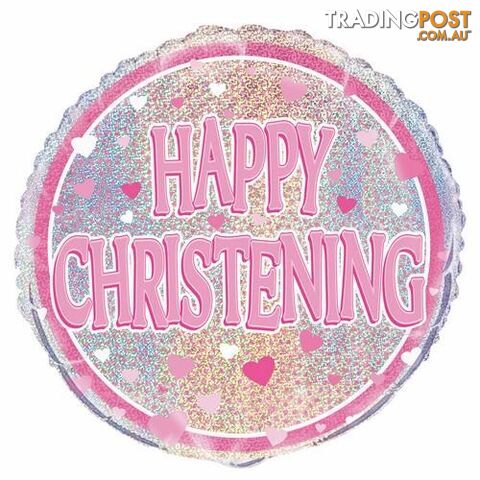 Pink Christening 45cm (18) Foil Prismatic Balloons Packaged - 011179555376