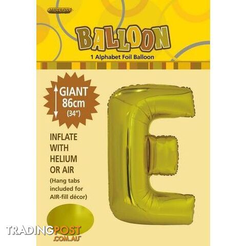 Gold E Alphabet Foil Balloon 86cm (34) - 9311965431640