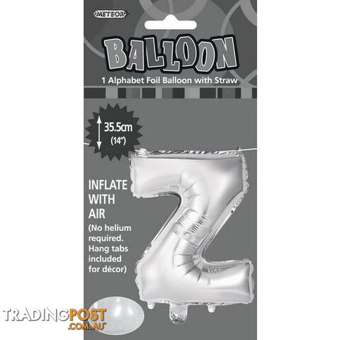 Silver Z Alphabet Foil Balloon 35cm (14) - 9311965447054