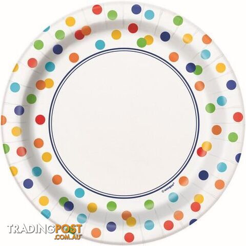 Rainbow Polka Dot 8 x 18cm (7) Paper Plates - 011179582549