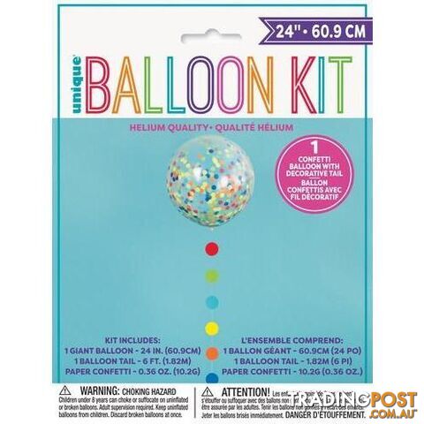 Clear 60.9 (24) Balloon With Multi Coloured Confetti & Dots Tail - 011179546114