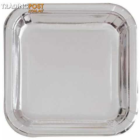 Silver Foil 8 x 18cm (7) Square Paper Plates - 011179323241