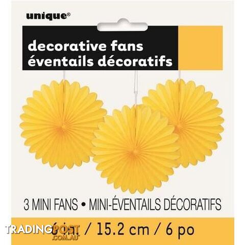 3 Decorative Fans Sunflower Yellow 15cm (6) - 011179632596