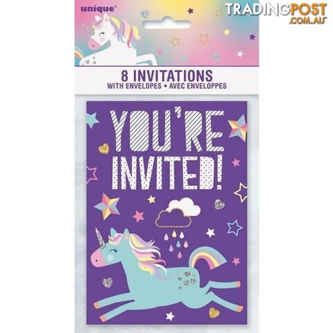 Unicorn Party 8 Invitations 9.7 x 3.6cm (5.3 x 3.8) - 011179725045
