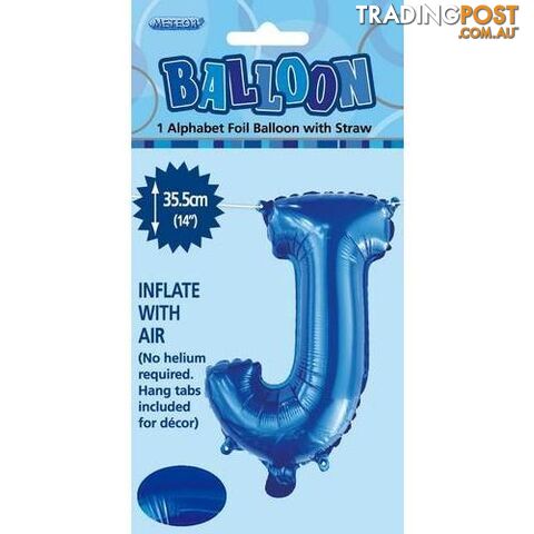 Royal Blue J Alphabet Foil Balloon 35cm (14) - 9311965447191
