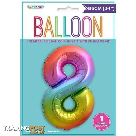 Rainbow 8 Numeral Foil Balloon 86cm (34) - 9311965448280