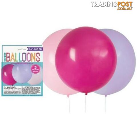 3 x Pink & Purple Assorted 60.9cm (24) Latex Balloons - 011179545810