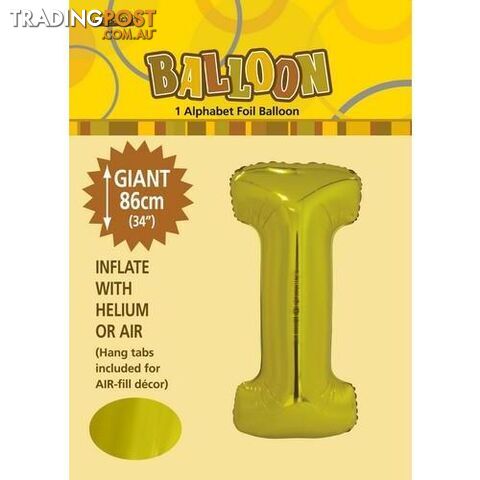Gold I Alphabet Foil Balloon 86cm (34) - 9311965431688