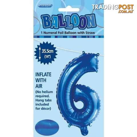 Royal Blue 6 Numeral Foil Balloon 35cm (14) - 9311965429166