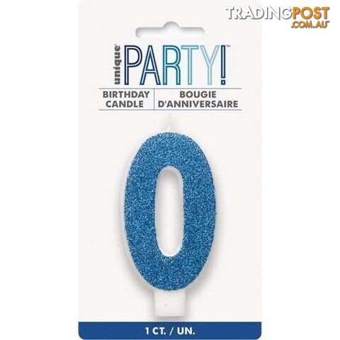 Numeral Candle 0 - Glitter Blue - 011179842605