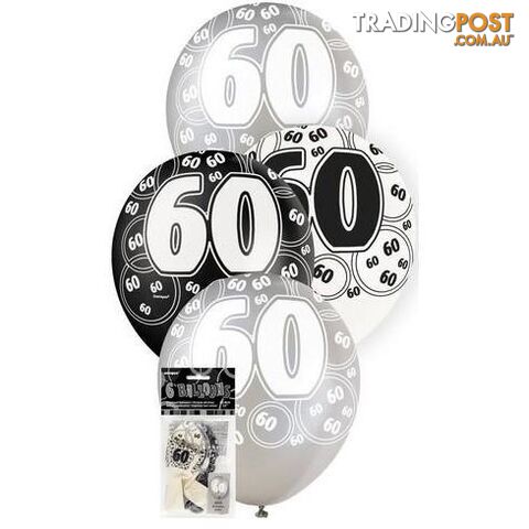 Glitz Black 6 x 30cm (12) Latex Balloons - 60 - 011179808977