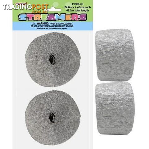 Crepe Streamers Silver 2 x 24m (81ft) - 9311965630890