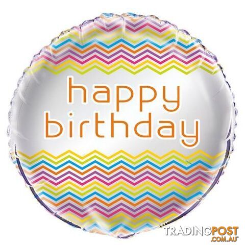 Rainbow Chevron Happy Birthday 45cm (18) Foil Balloon Packaged - 011179485475