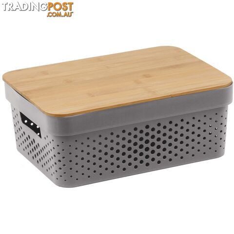 Infinity Plastic Storage Basket with Bamboo Lid - 10L Grey - 800115