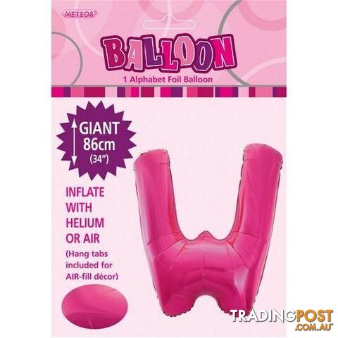 Hot Pink W Alphabet Foil Balloon 86cm (34) - 9311965431527