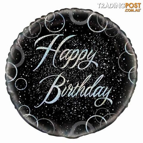 Glitz Silver Happy Birthday 45cm (18) Foil Balloon Packaged - 011179558162