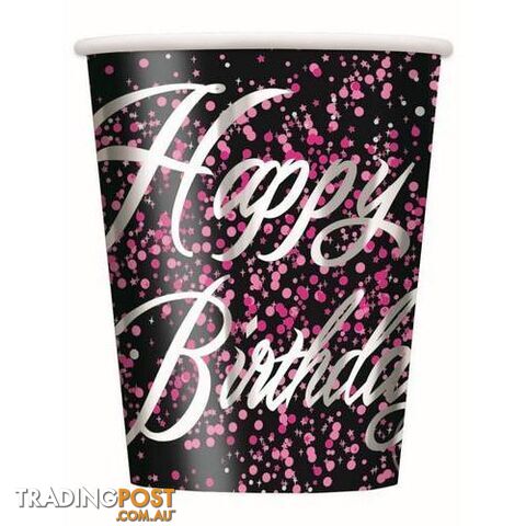 Glitz Pink Happy Birthday 8 x 270ml (9oz) Foil Stamped Paper Cups -...