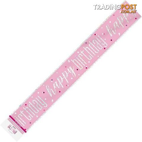 Pink Happy Birthday Prismatic Foil Banner 2.74m (9) - 011179834884