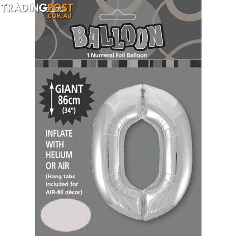 Silver 0 Numeral Foil Balloon 86cm (34) - 9311965482901