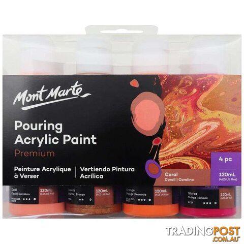 Premium Pouring Acrylic Paint 120ml 4pc Set - Coral - 9328577040375
