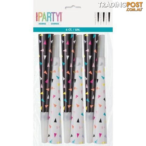 6 Confetti Print Horns - Black & White - 011179934652