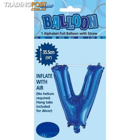 Royal Blue V Alphabet Foil Balloon 35cm (14) - 9311965447313