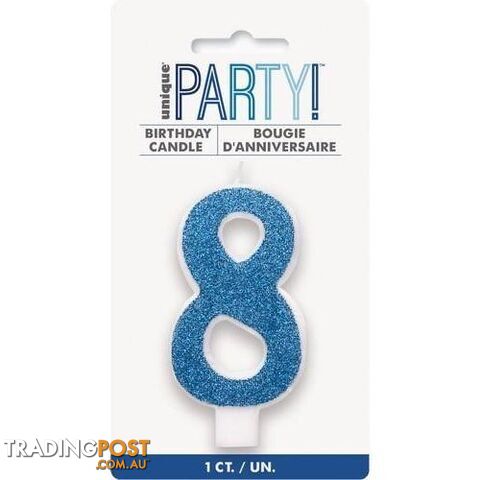 Numeral Candle 8 - Glitter Blue - 011179842681