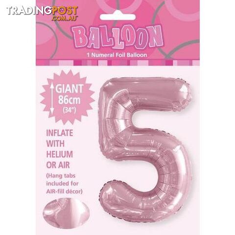 Lovely Pink 5 Numeral Foil Balloon 86cm (34) - 9311965506553