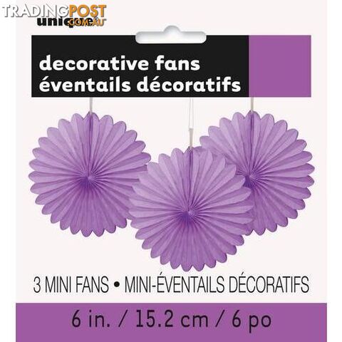 3 Decorative Fans Pretty Purple 15cm (6) - 011179632527
