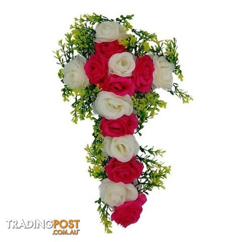 Gravesite Artificial Floral Cross White & Dark Pink 44 x 3 cm - 800334