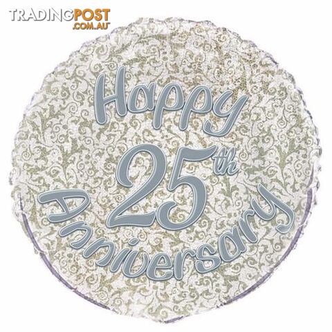 25th Anniversary 45cm (18) Foil Prismatic Balloons Packaged - 011179555277